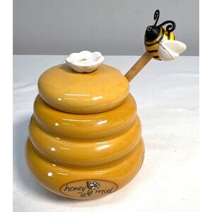 Ceramic Honey Bee Honey Pot Jar With Lid & Dipper